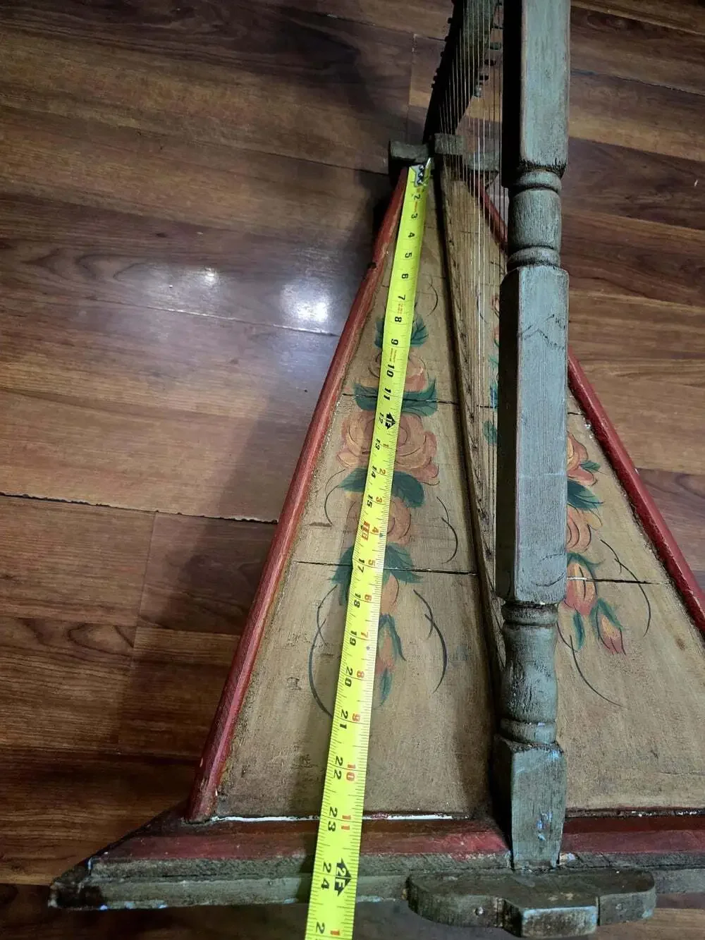 Antique 19thC Folk Art Table Harp Painted Lap Harp Zither Celtic Parlor Instrume